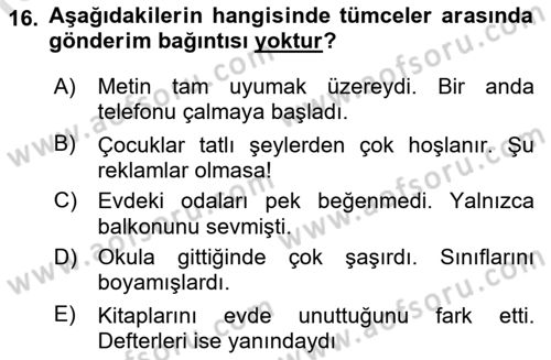 Genel Dilbilim 2 Dersi 2021 - 2022 Yılı Yaz Okulu Sınav Soruları 16. Soru