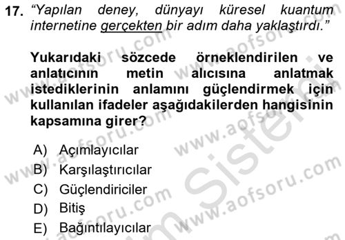 Genel Dilbilim 2 Dersi 2021 - 2022 Yılı Yaz Okulu Sınav Soruları 17. Soru