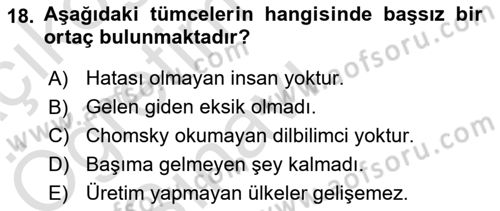 Genel Dilbilim 2 Dersi 2021 - 2022 Yılı Yaz Okulu Sınav Soruları 18. Soru