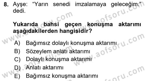 Genel Dilbilim 2 Dersi 2021 - 2022 Yılı Yaz Okulu Sınav Soruları 8. Soru