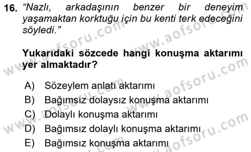 Genel Dilbilim 2 Dersi 2022 - 2023 Yılı Yaz Okulu Sınav Soruları 16. Soru