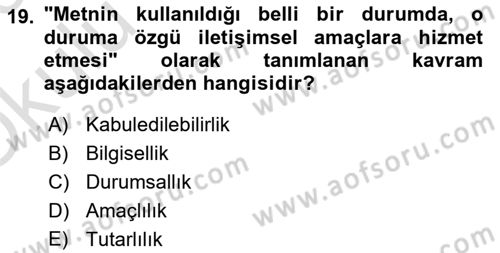 Genel Dilbilim 2 Dersi 2022 - 2023 Yılı Yaz Okulu Sınav Soruları 19. Soru