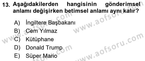 Genel Dilbilim 2 Dersi 2023 - 2024 Yılı (Vize) Ara Sınavı 13. Soru