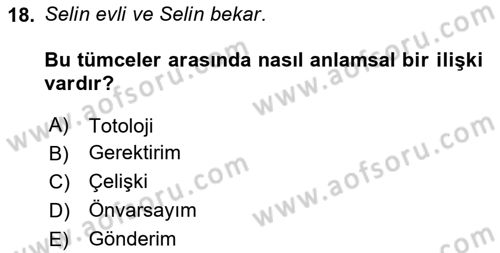 Genel Dilbilim 2 Dersi 2023 - 2024 Yılı (Vize) Ara Sınav Soruları 18. Soru