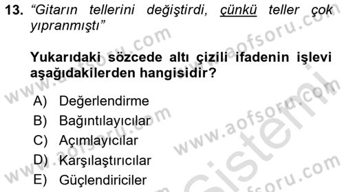 Genel Dilbilim 2 Dersi 2023 - 2024 Yılı (Final) Dönem Sonu Sınav Soruları 13. Soru
