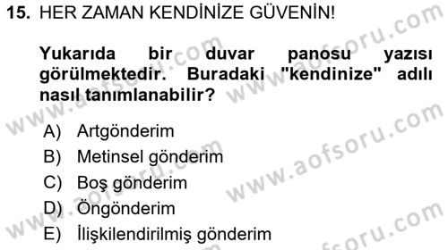 Genel Dilbilim 2 Dersi 2023 - 2024 Yılı (Final) Dönem Sonu Sınav Soruları 15. Soru