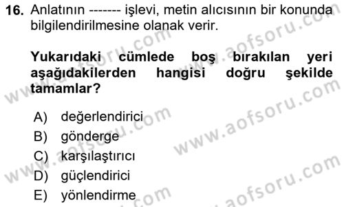 Genel Dilbilim 2 Dersi 2023 - 2024 Yılı (Final) Dönem Sonu Sınav Soruları 16. Soru
