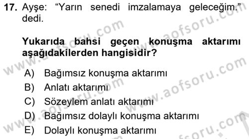 Genel Dilbilim 2 Dersi 2023 - 2024 Yılı (Final) Dönem Sonu Sınav Soruları 17. Soru