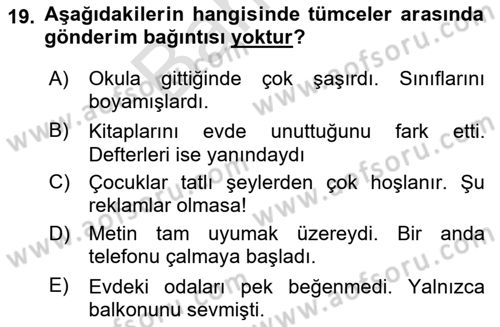 Genel Dilbilim 2 Dersi 2023 - 2024 Yılı (Final) Dönem Sonu Sınav Soruları 19. Soru