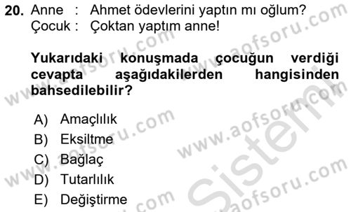 Genel Dilbilim 2 Dersi 2023 - 2024 Yılı (Final) Dönem Sonu Sınav Soruları 20. Soru