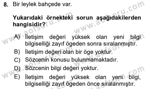Genel Dilbilim 2 Dersi 2023 - 2024 Yılı (Final) Dönem Sonu Sınav Soruları 8. Soru