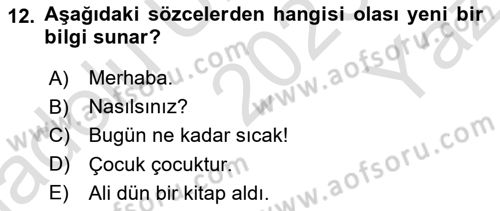 Genel Dilbilim 2 Dersi 2023 - 2024 Yılı Yaz Okulu Sınav Soruları 12. Soru