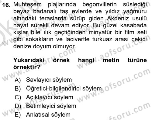 Genel Dilbilim 2 Dersi 2023 - 2024 Yılı Yaz Okulu Sınav Soruları 16. Soru