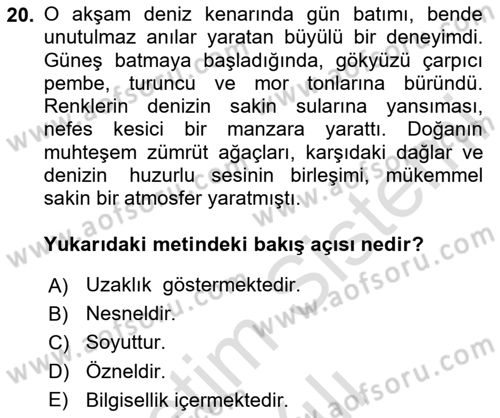 Genel Dilbilim 2 Dersi 2023 - 2024 Yılı Yaz Okulu Sınav Soruları 20. Soru
