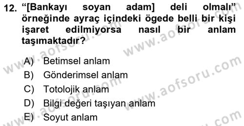 Genel Dilbilim 2 Dersi 2024 - 2025 Yılı (Vize) Ara Sınav Soruları 12. Soru