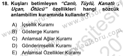Genel Dilbilim 2 Dersi 2024 - 2025 Yılı (Vize) Ara Sınav Soruları 18. Soru