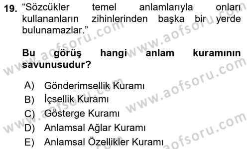 Genel Dilbilim 2 Dersi 2024 - 2025 Yılı (Vize) Ara Sınav Soruları 19. Soru