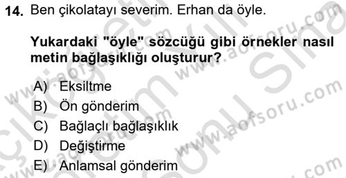 Genel Dilbilim 2 Dersi 2024 - 2025 Yılı (Final) Dönem Sonu Sınav Soruları 14. Soru
