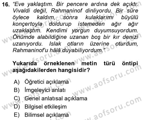 Genel Dilbilim 2 Dersi 2024 - 2025 Yılı (Final) Dönem Sonu Sınav Soruları 16. Soru