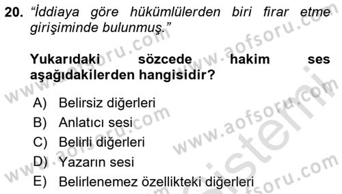 Genel Dilbilim 2 Dersi 2024 - 2025 Yılı (Final) Dönem Sonu Sınav Soruları 20. Soru