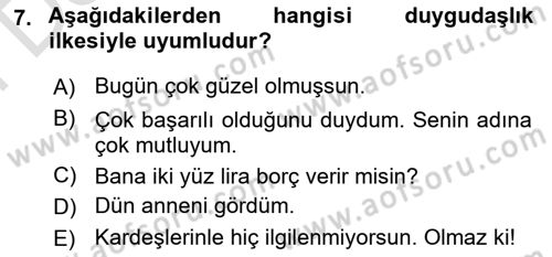 Genel Dilbilim 2 Dersi 2024 - 2025 Yılı (Final) Dönem Sonu Sınav Soruları 7. Soru
