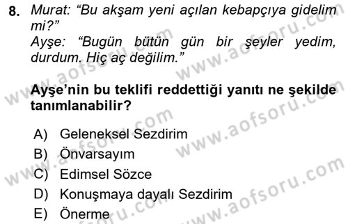 Genel Dilbilim 2 Dersi 2024 - 2025 Yılı (Final) Dönem Sonu Sınav Soruları 8. Soru