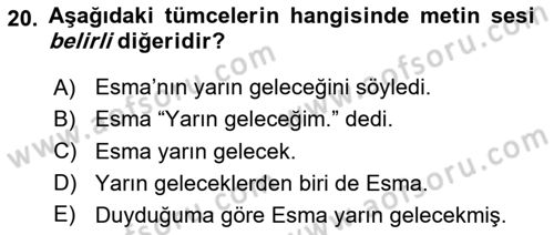 Genel Dilbilim 2 Dersi 2024 - 2025 Yılı Yaz Okulu Sınav Soruları 20. Soru