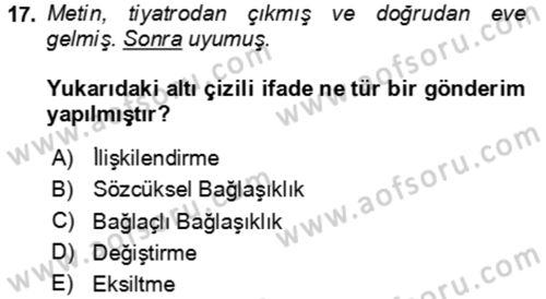 Genel Dilbilim 2 Dersi 2025 - 2026 Yılı Yaz Okulu Sınav Soruları 17. Soru
