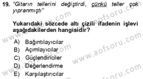 Genel Dilbilim 2 Dersi 2025 - 2026 Yılı Yaz Okulu Sınav Soruları 19. Soru