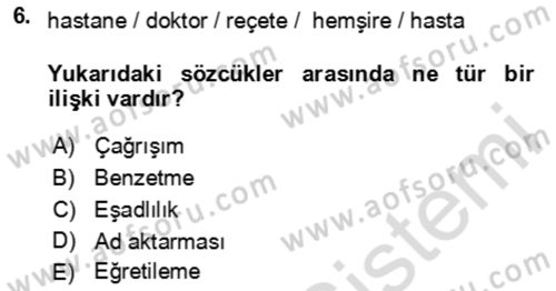 Genel Dilbilim 2 Dersi 2025 - 2026 Yılı Yaz Okulu Sınav Soruları 6. Soru