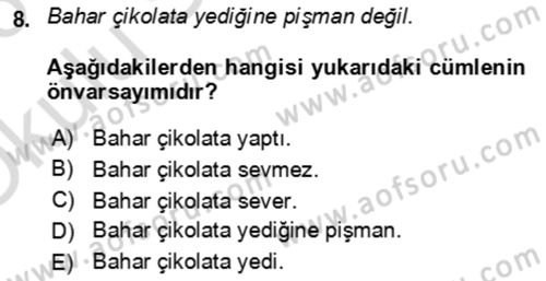 Genel Dilbilim 2 Dersi 2025 - 2026 Yılı Yaz Okulu Sınav Soruları 8. Soru