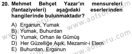 2. Meşrutiyet Dönemi Türk Edebiyatı Dersi 2012 - 2013 Yılı (Vize) Ara Sınavı 20. Soru