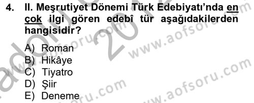 2. Meşrutiyet Dönemi Türk Edebiyatı Dersi 2012 - 2013 Yılı (Vize) Ara Sınavı 4. Soru