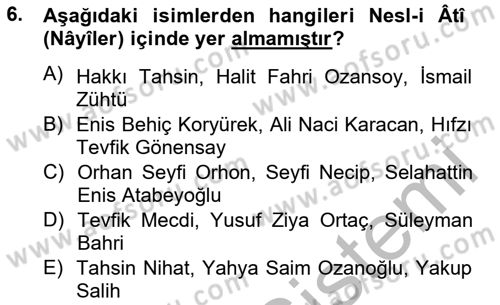 2. Meşrutiyet Dönemi Türk Edebiyatı Dersi 2012 - 2013 Yılı (Vize) Ara Sınavı 6. Soru