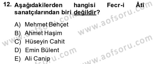 2. Meşrutiyet Dönemi Türk Edebiyatı Dersi 2013 - 2014 Yılı (Vize) Ara Sınav Soruları 12. Soru