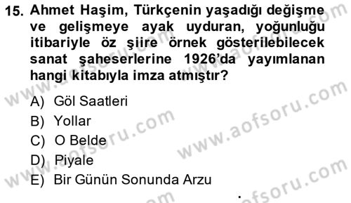 2. Meşrutiyet Dönemi Türk Edebiyatı Dersi 2013 - 2014 Yılı (Vize) Ara Sınav Soruları 15. Soru