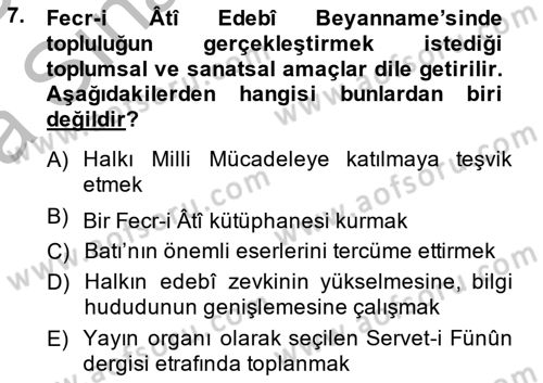 2. Meşrutiyet Dönemi Türk Edebiyatı Dersi 2013 - 2014 Yılı (Vize) Ara Sınav Soruları 7. Soru