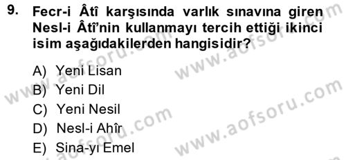 2. Meşrutiyet Dönemi Türk Edebiyatı Dersi 2013 - 2014 Yılı (Vize) Ara Sınav Soruları 9. Soru
