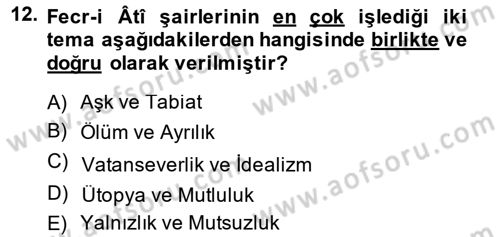 2. Meşrutiyet Dönemi Türk Edebiyatı Dersi 2014 - 2015 Yılı (Vize) Ara Sınavı 12. Soru