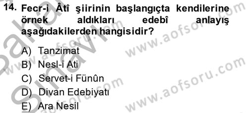 2. Meşrutiyet Dönemi Türk Edebiyatı Dersi 2014 - 2015 Yılı (Vize) Ara Sınav Soruları 14. Soru