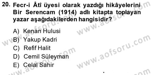 2. Meşrutiyet Dönemi Türk Edebiyatı Dersi 2014 - 2015 Yılı (Vize) Ara Sınavı 20. Soru