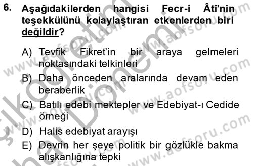 2. Meşrutiyet Dönemi Türk Edebiyatı Dersi 2014 - 2015 Yılı (Vize) Ara Sınav Soruları 6. Soru