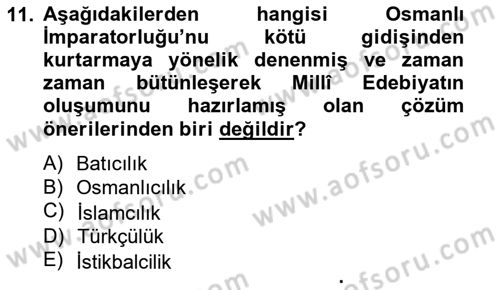 2. Meşrutiyet Dönemi Türk Edebiyatı Dersi 2014 - 2015 Yılı Tek Ders Sınavı 11. Soru