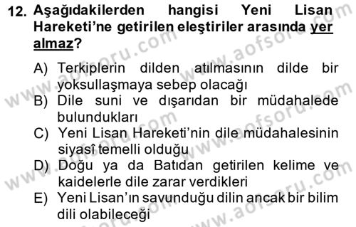 2. Meşrutiyet Dönemi Türk Edebiyatı Dersi 2014 - 2015 Yılı Tek Ders Sınav Soruları 12. Soru