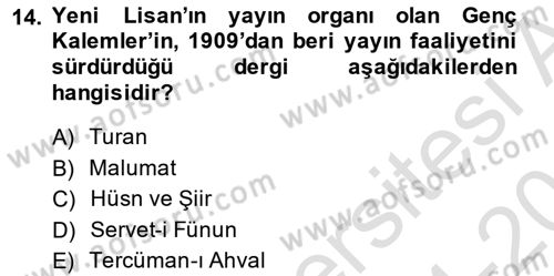 2. Meşrutiyet Dönemi Türk Edebiyatı Dersi 2014 - 2015 Yılı Tek Ders Sınavı 14. Soru