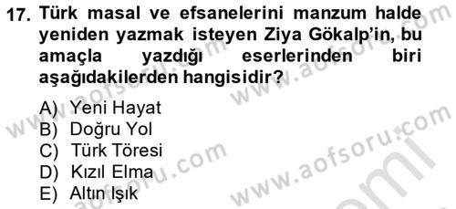 2. Meşrutiyet Dönemi Türk Edebiyatı Dersi 2014 - 2015 Yılı Tek Ders Sınav Soruları 17. Soru