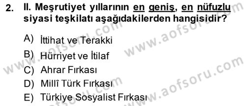 2. Meşrutiyet Dönemi Türk Edebiyatı Dersi 2014 - 2015 Yılı Tek Ders Sınavı 2. Soru