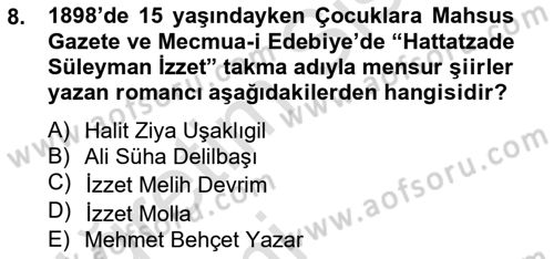 2. Meşrutiyet Dönemi Türk Edebiyatı Dersi 2014 - 2015 Yılı Tek Ders Sınav Soruları 8. Soru