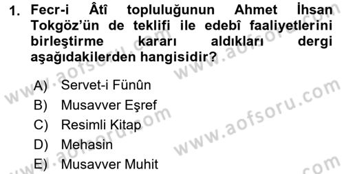 2. Meşrutiyet Dönemi Türk Edebiyatı Dersi 2015 - 2016 Yılı (Vize) Ara Sınav Soruları 1. Soru