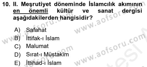 2. Meşrutiyet Dönemi Türk Edebiyatı Dersi 2015 - 2016 Yılı (Vize) Ara Sınav Soruları 10. Soru